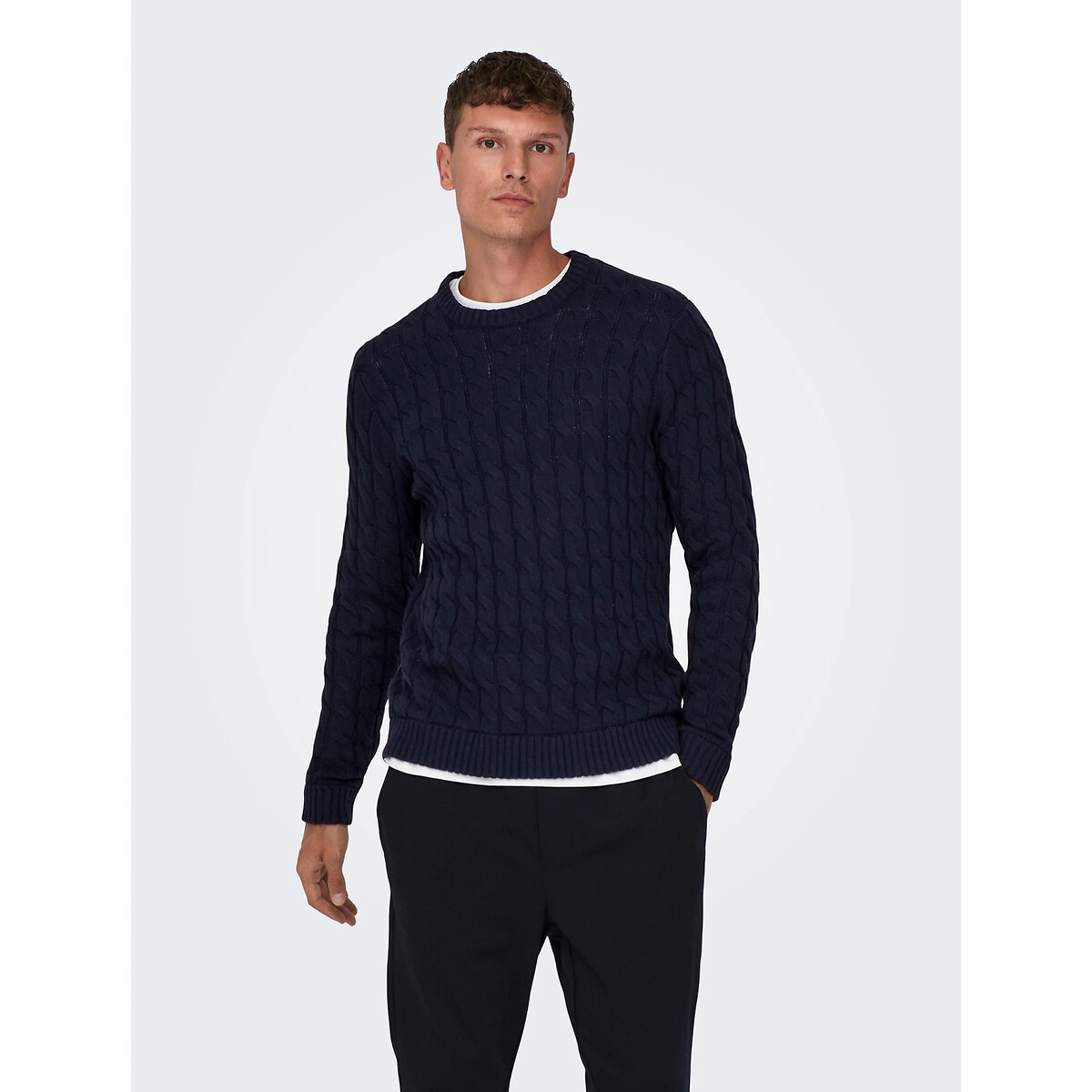 Pull col rond droit bleu marine, ONLY & SONS