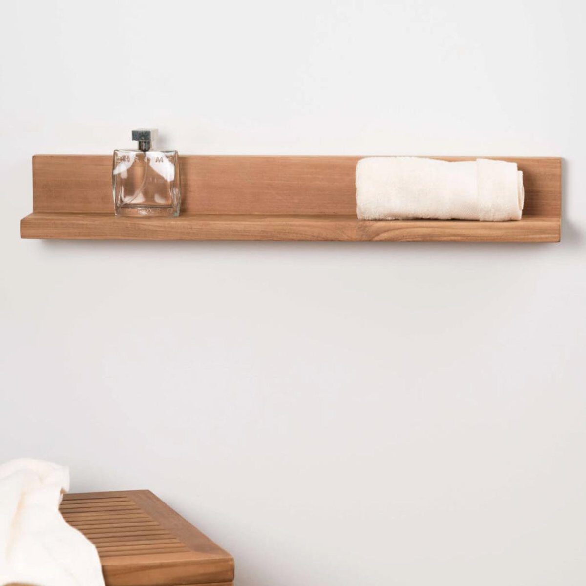 Tablette étagère en teck massif rectangle 70cm CAMÉLIA naturel, WANDA COLLECTION