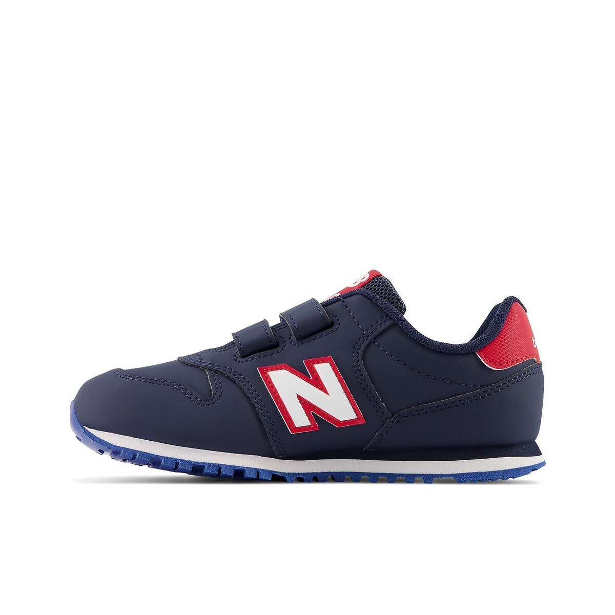 Kids PV500 Leather Trainers with Touch 'n' Close Fastening navy blue, NEW BALANCE