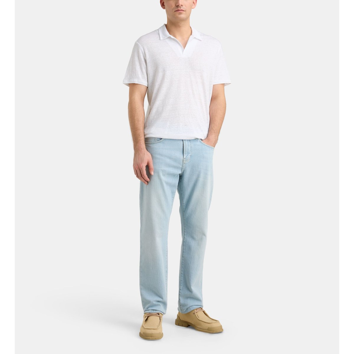 Polo droit léger rolin en lin européen™ blanc, GALERIES LAFAYETTE
