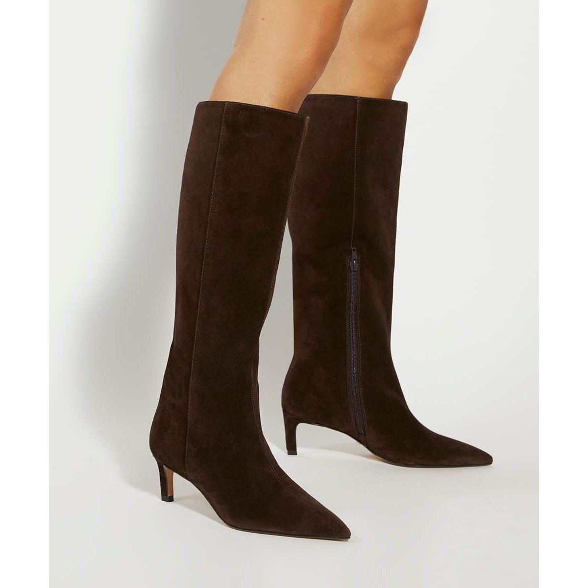 Bottes hauteur genou à talon bobine - SMOOTHLY brown-suede, DUNE LONDON