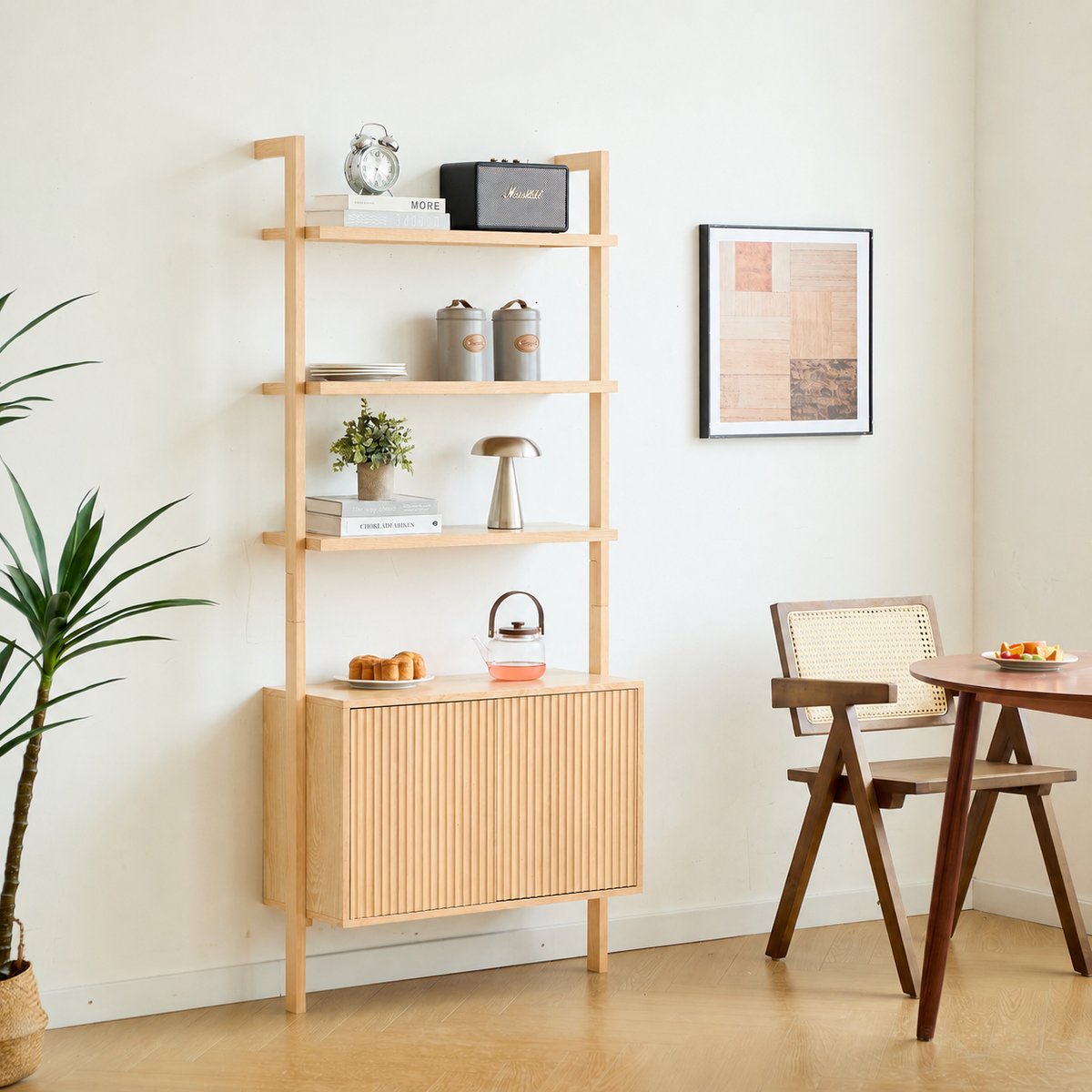 Etagère 3 niveaux + 2 rangements, bois, ETOSHA bois naturel, NORDLYS