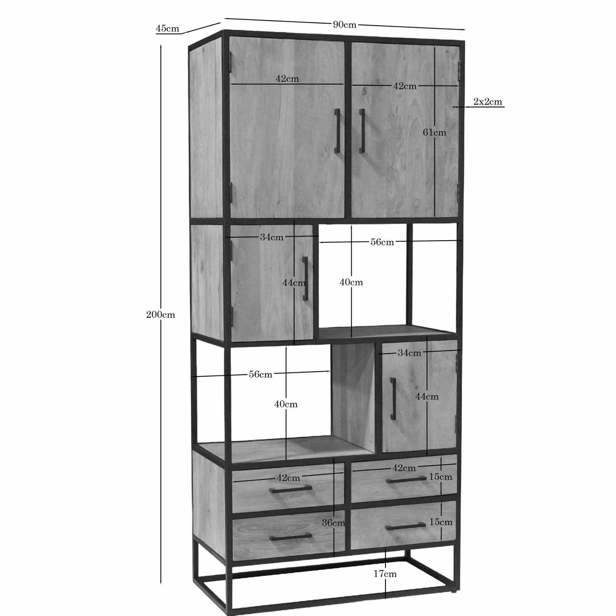 Bibliothèque en bois clair 4 portes 4 tiroirs RIVANO bois naturel, PIER IMPORT