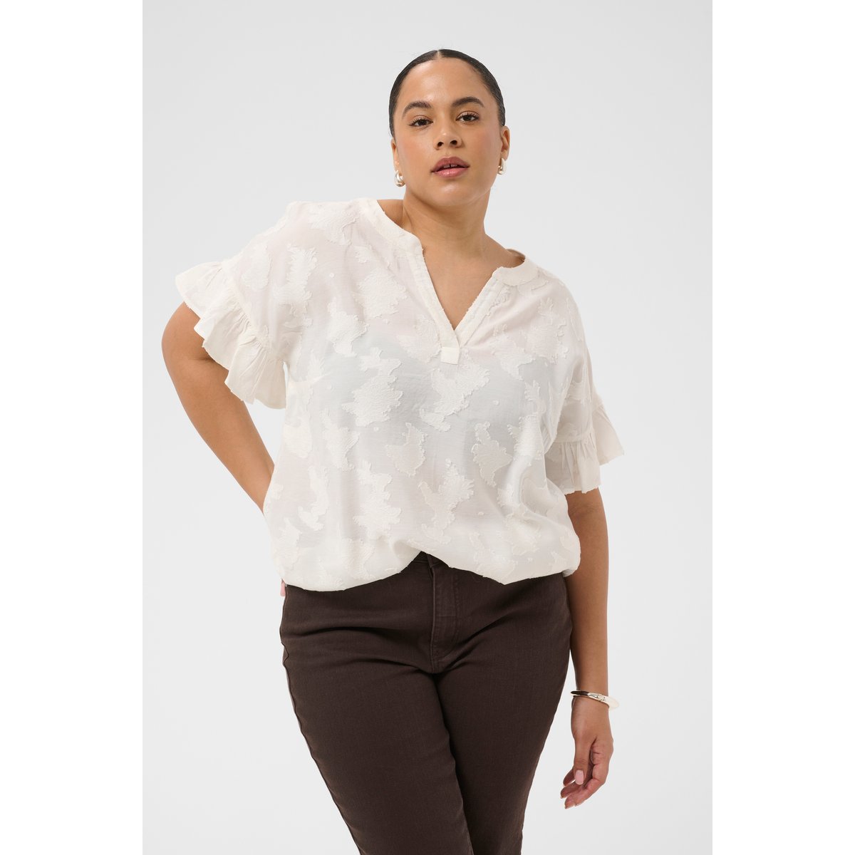 Blouse à manches courtes blanc chalk, KAFFE CURVE