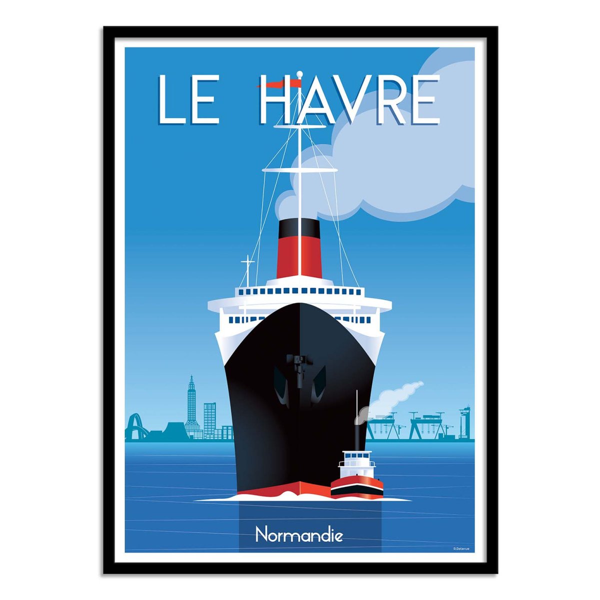 Affiche d'art - Le Havre Normandie V3 - Raphael Delerue bleu, WALL EDITIONS