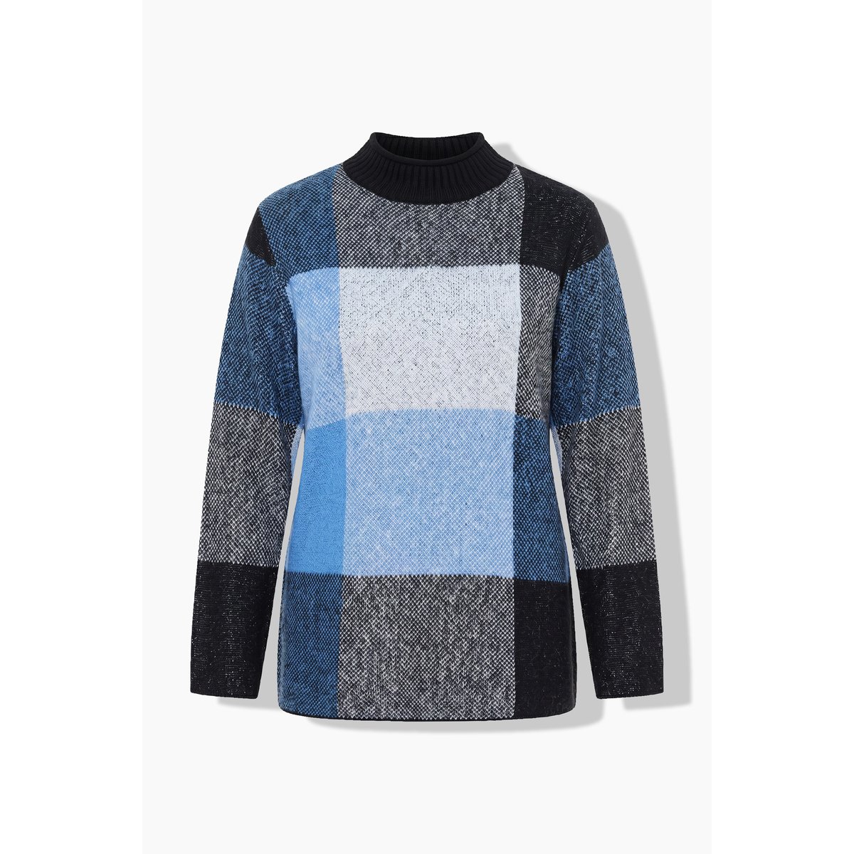 Pull, motif à carreaux, col montant noir, ULLA POPKEN