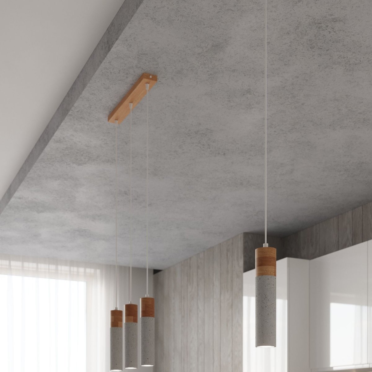 Suspension Béton Gris/Bois Naturel GU10 1 Zane gris, EDEN