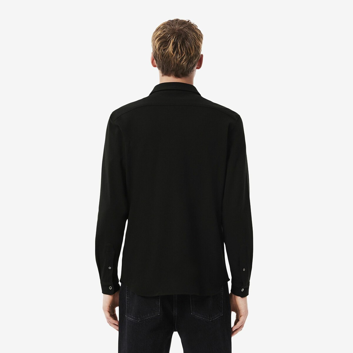 Chemise slim fit en coton piqué noir, LACOSTE