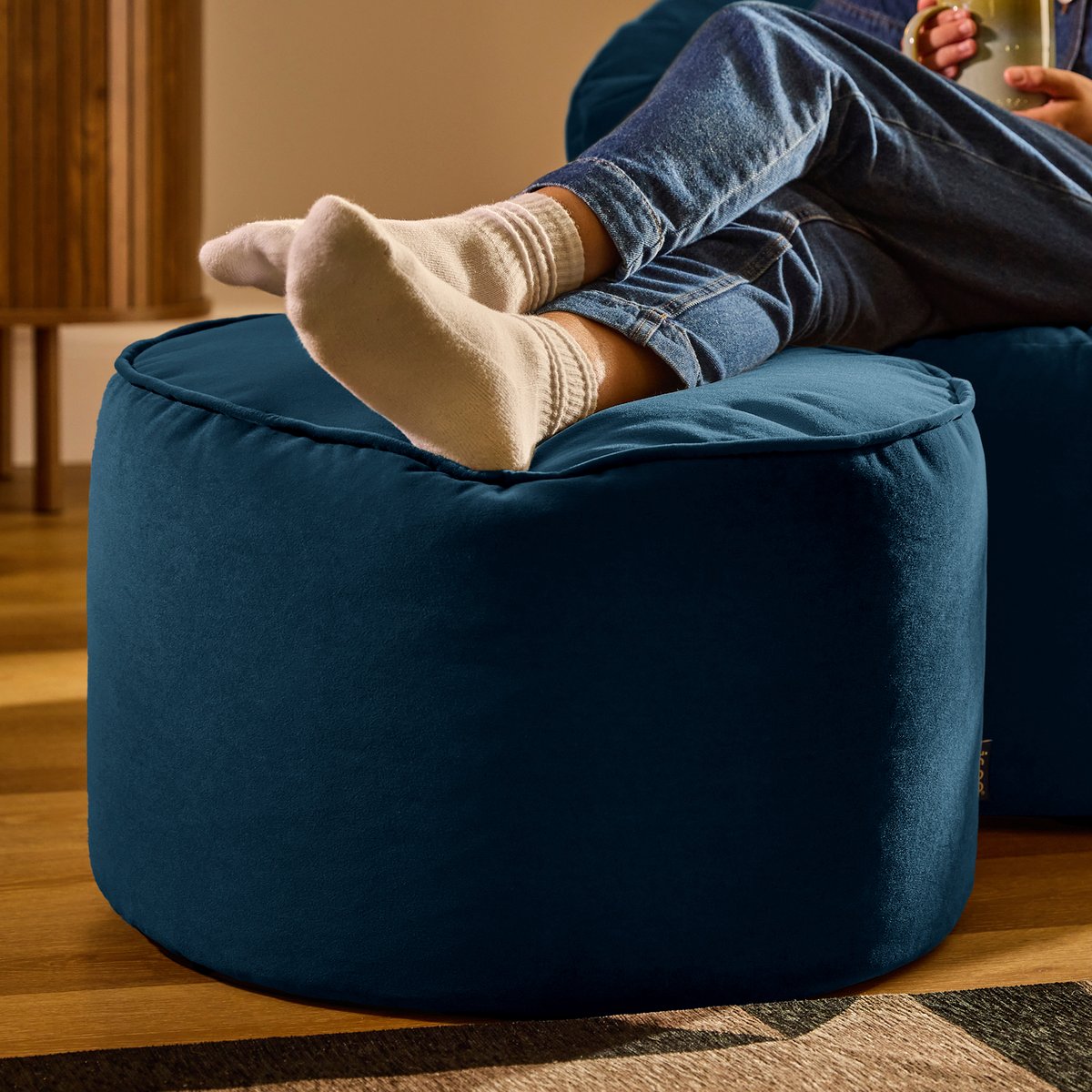 Pouf repose-pieds rond en velours mat Oeko-Tex® - MILANO bleu marine, ICON