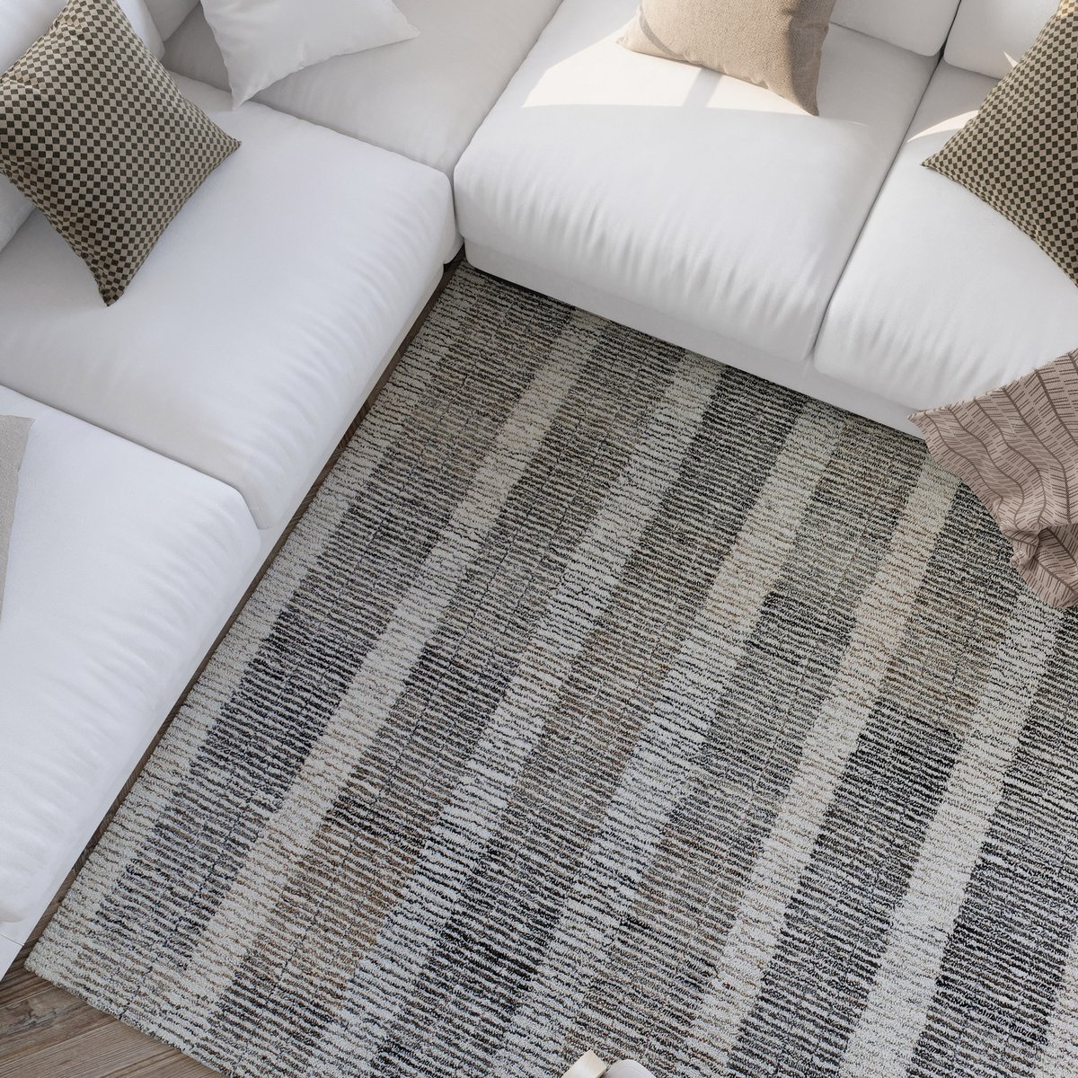 Tapis tufté main à rayures , Hamptons FORTY beige gris, WECON HOME
