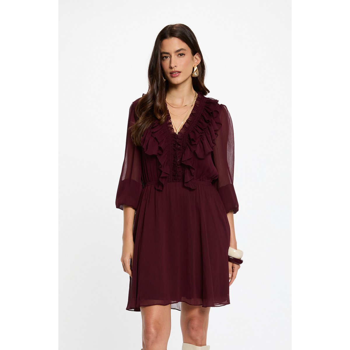 Robe courte ajustée prune, MORGAN