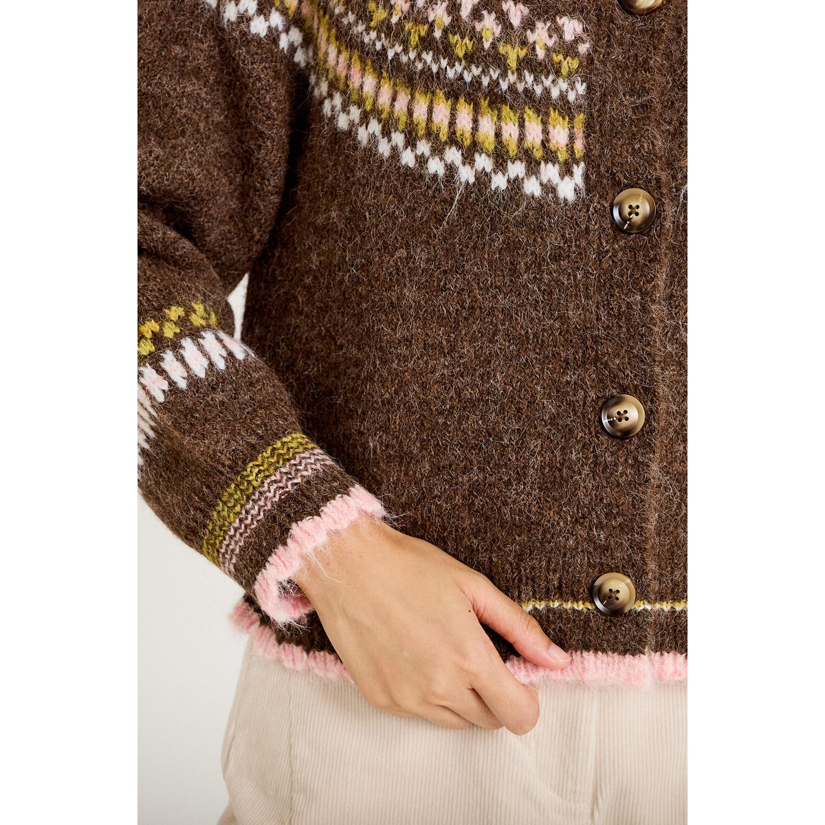 Gilet ample col rond manches longues marron foncé, CACHE CACHE