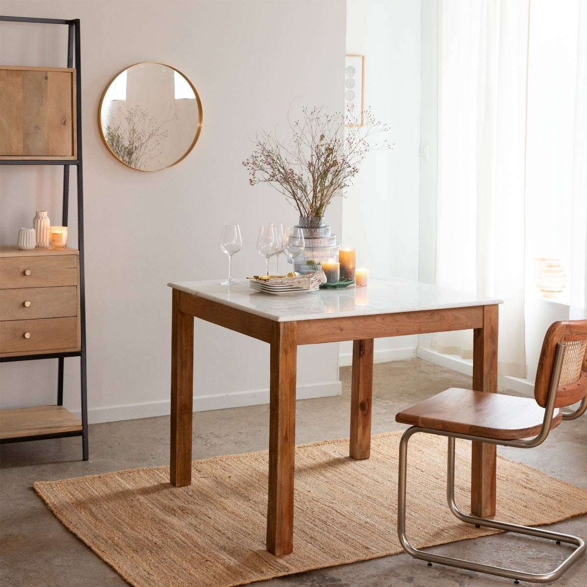 Table à manger en bois d'acacia ARTHURO blanc, MADE IN MEUBLES