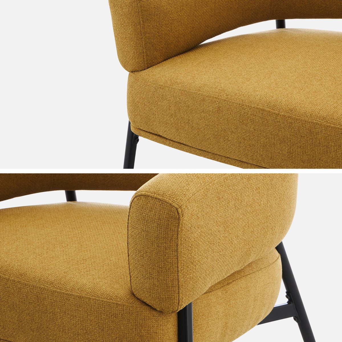Fauteuil tissu dossier incurvé piétement métal CRISTO moutarde, SWEEEK