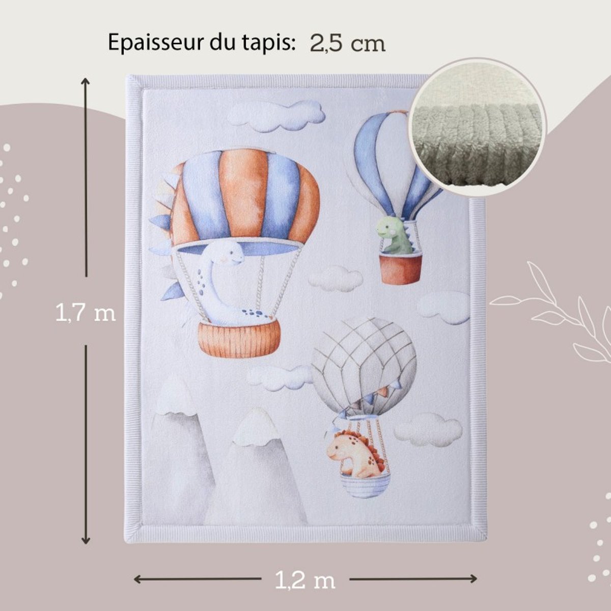 Tapis enfant à mémoire de forme CLOUD DINO multicolore, HAKUNA MATTE