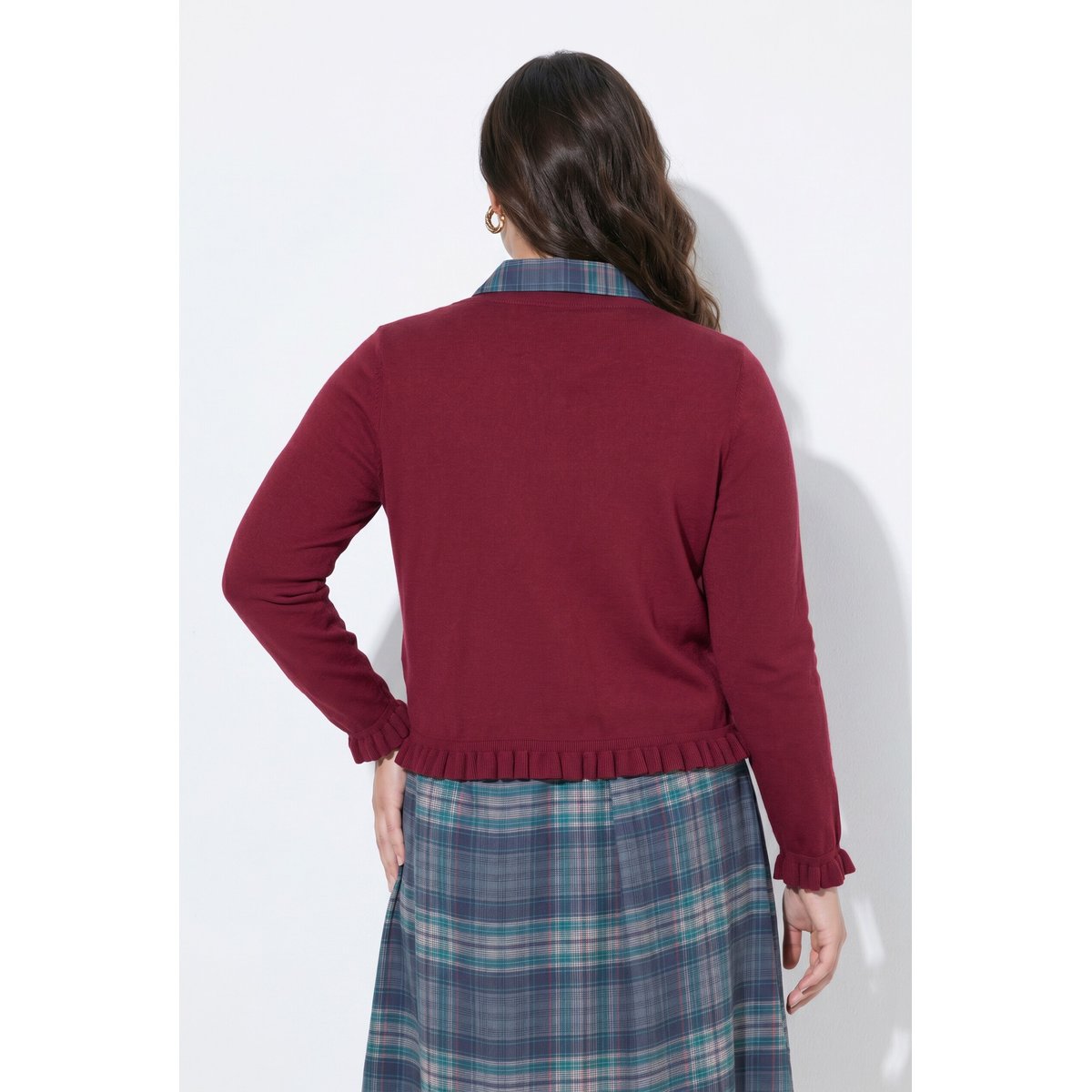Cardigan à col rond et manches longues rouge vin foncé, ULLA POPKEN