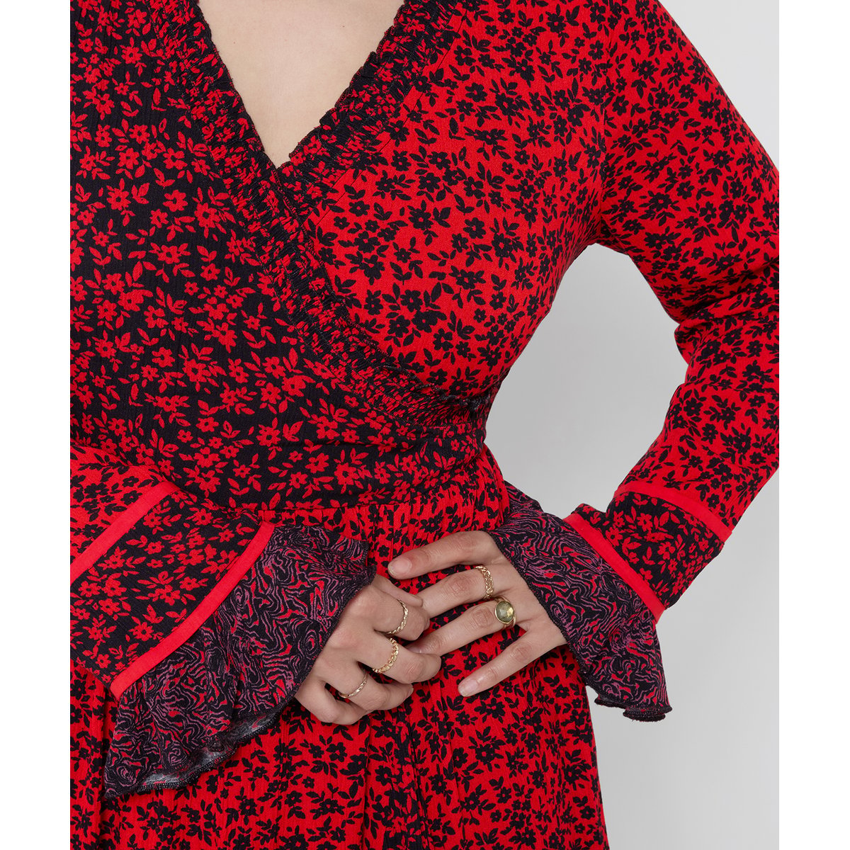 Robe Cache-Cœur à Fleurs rouge, JOE BROWNS