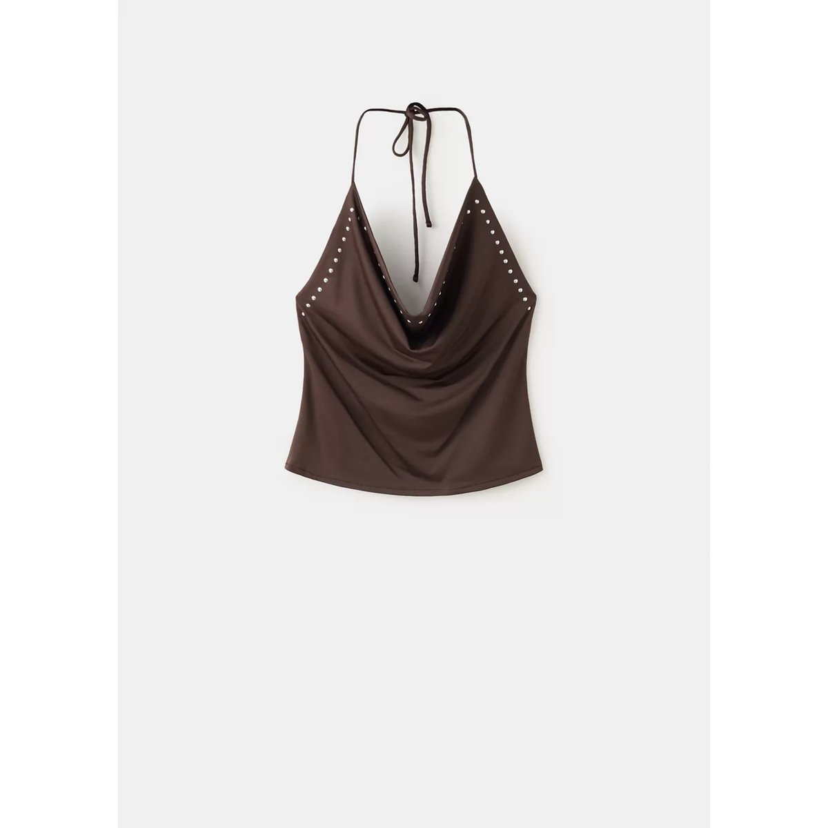 Top halter à clous marron, MANGO