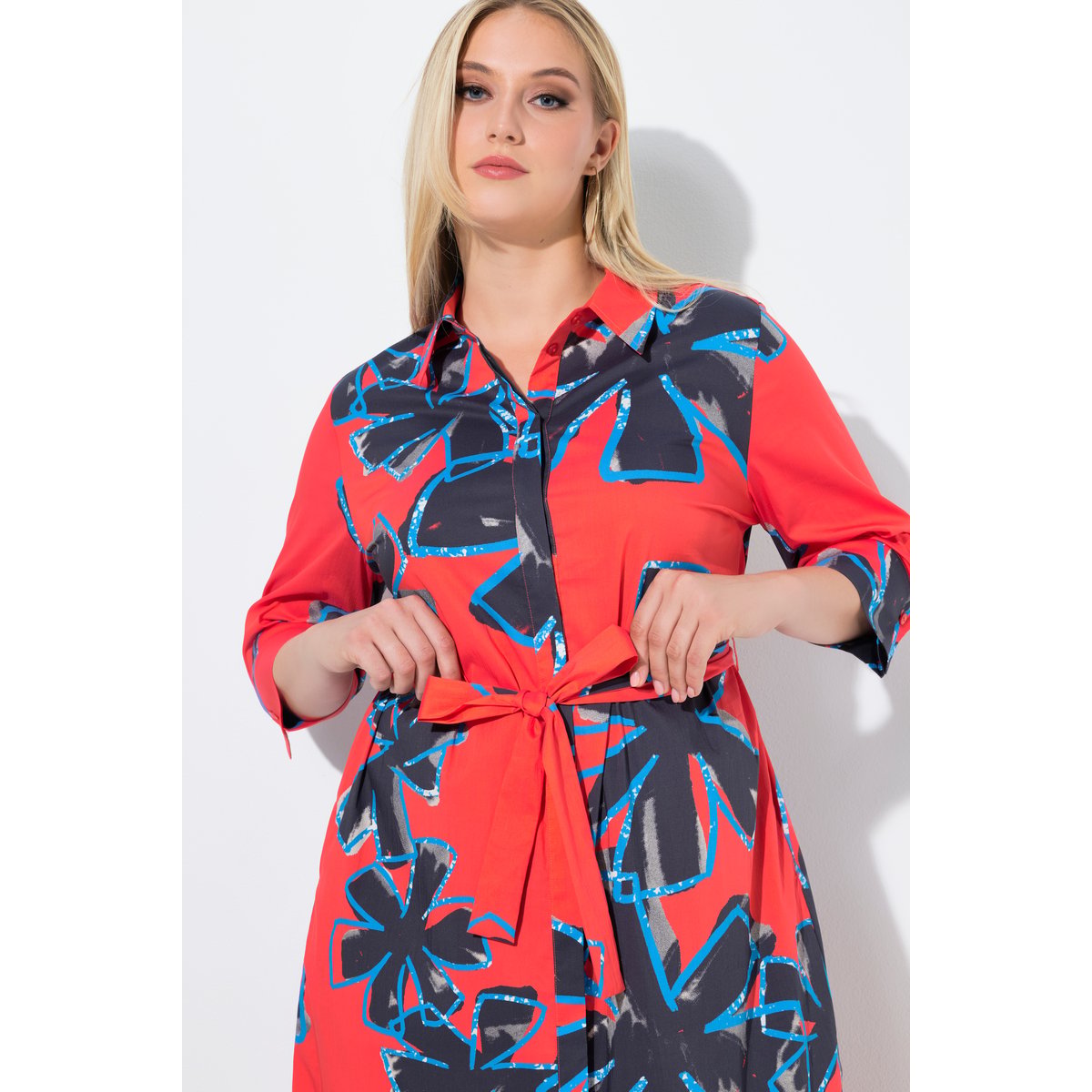 Robe chemisier à fleurs rouge poivron, ULLA POPKEN