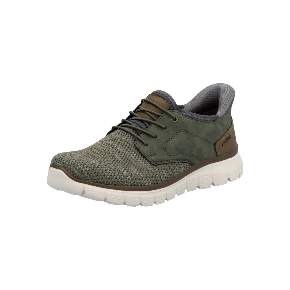 Sneakers kaki à talon plat et à lacets élastiqués kaki avec marque embossée kaki, RIEKER