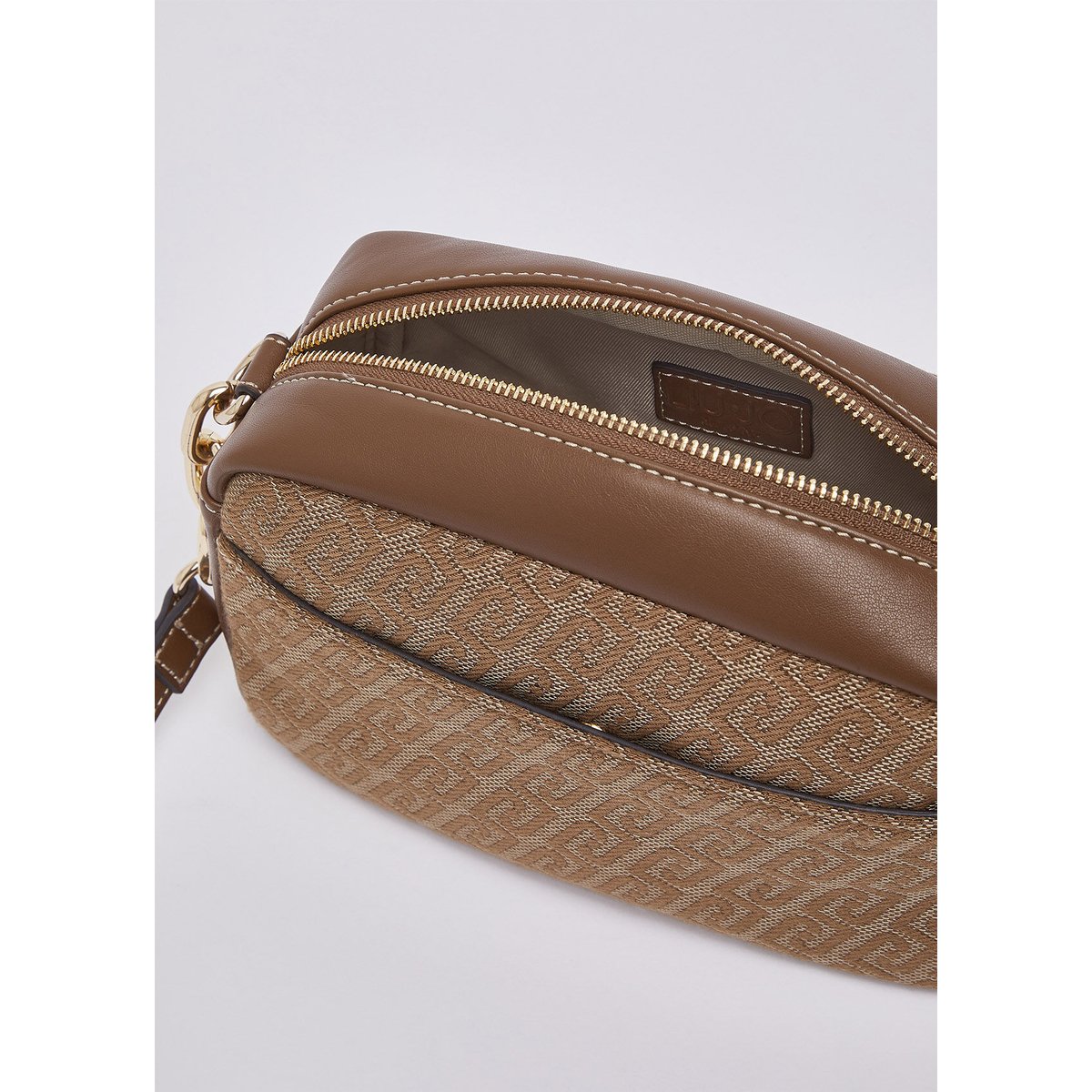 Sac bandoulière moyen en jacquard beige, LIU JO