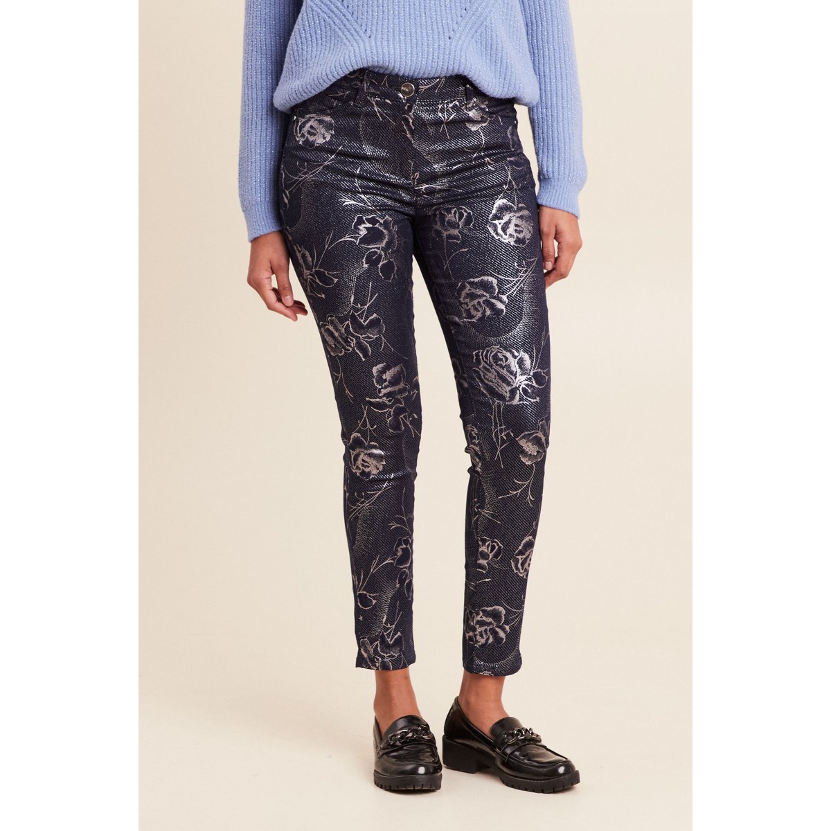 Pantalon ajusté enduit 7/8ème bleu, BREAL