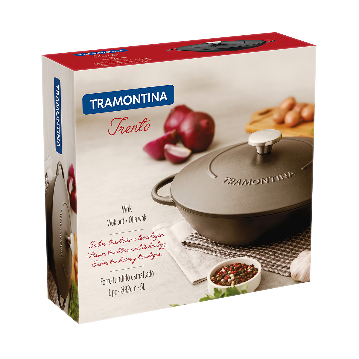 Wok em ferro 32 cm, Trento, Indução, da Tramontina preto , TRAMONTINA