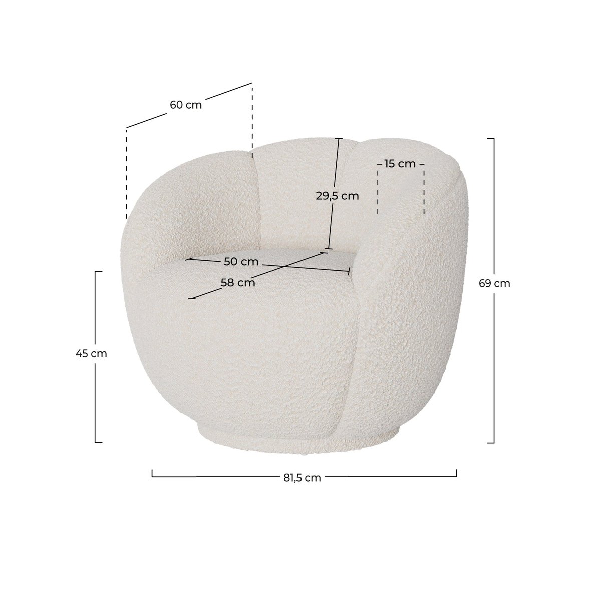 Fauteuil en tissu bouclé - YSÉ blanc, MAISON PAVANE