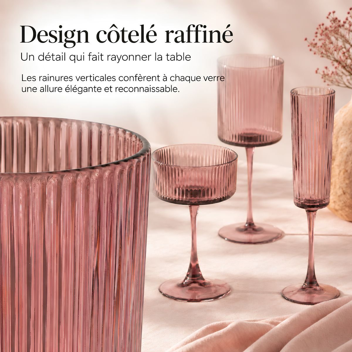 Verre de champagne GRIGIO rose, MICA DECORATIONS