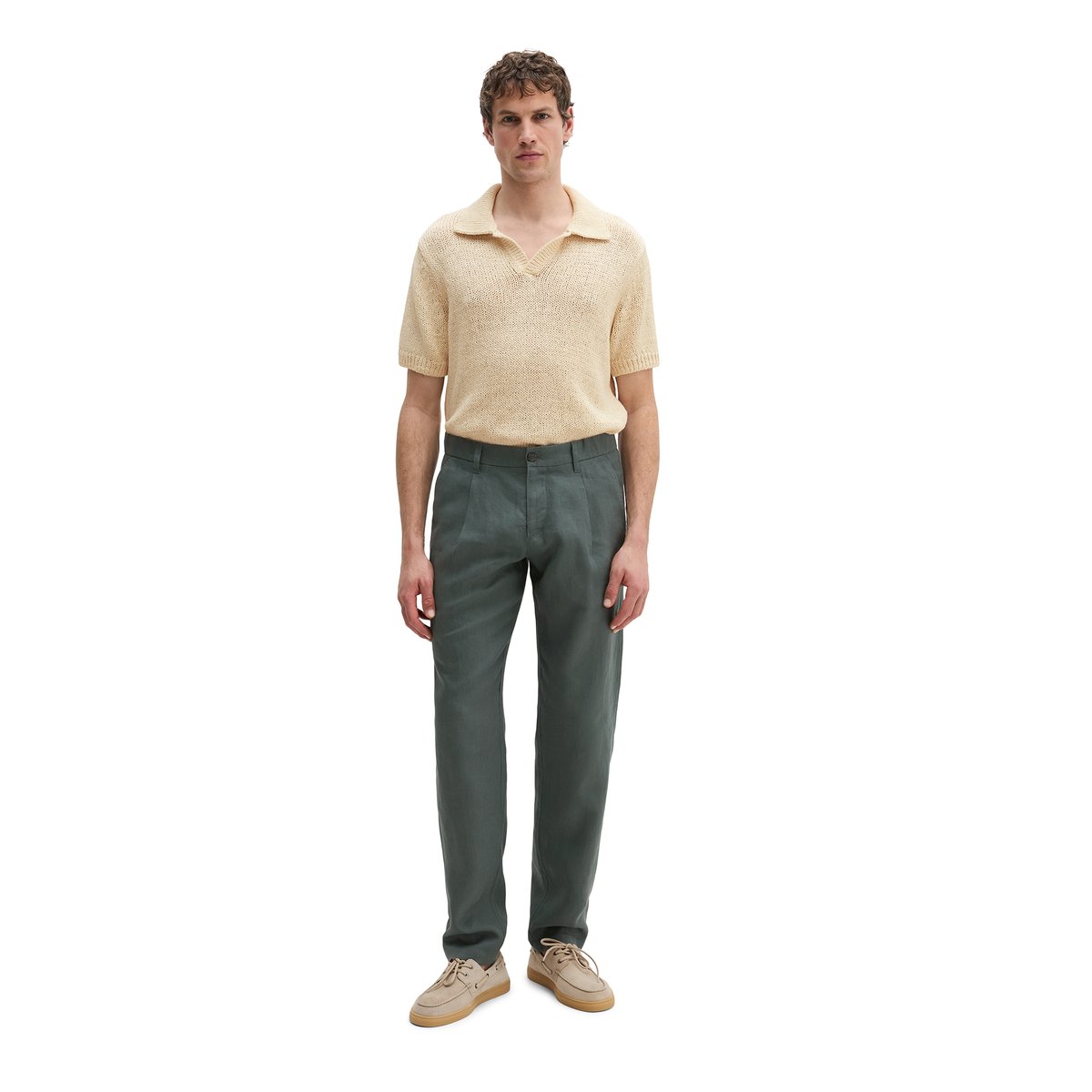 Pantalon en lin modèle Osby Jogger pleats avec ceinture élastique gris foncé, MARC O'POLO