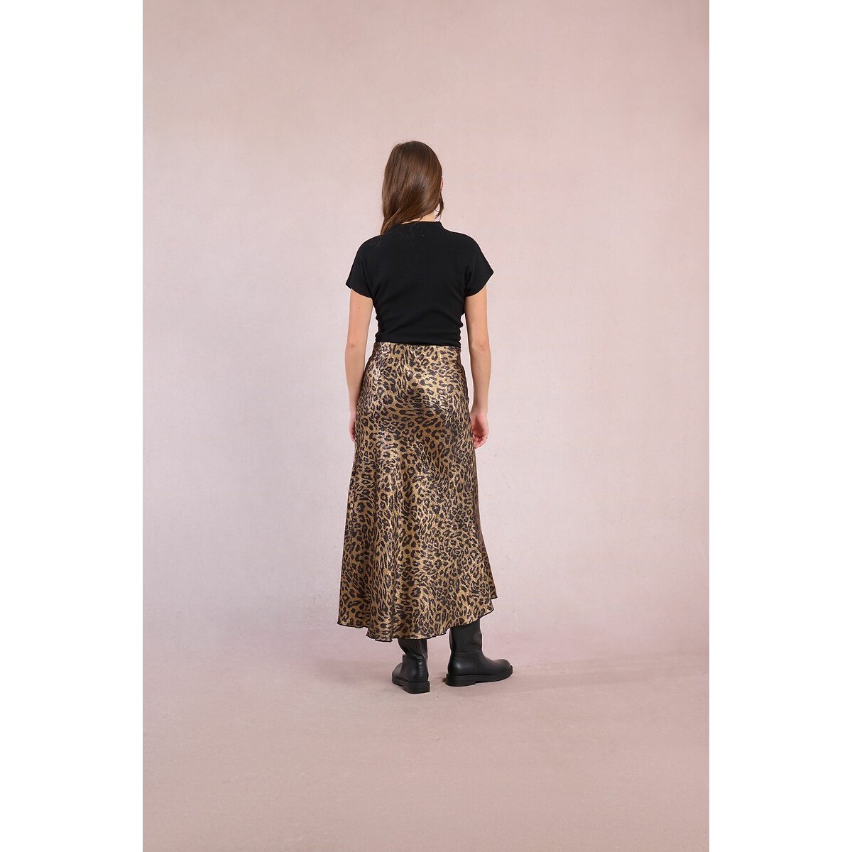 Maxi Satin Skirt with Leopard Print leopard print, MOLLY BRACKEN