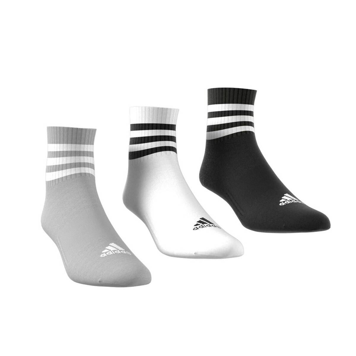 Confezione da 3 paia di calze felpate media altezza nero + bianco + grigio, adidas Performance