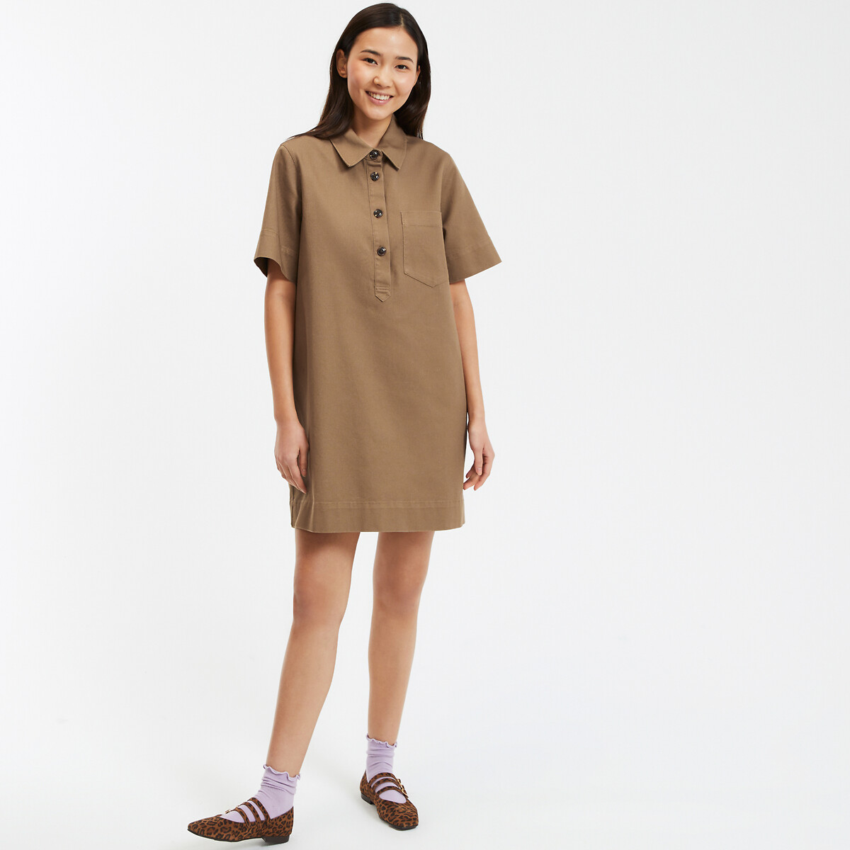 Robe courte en denim marron bronze, LA REDOUTE COLLECTIONS
