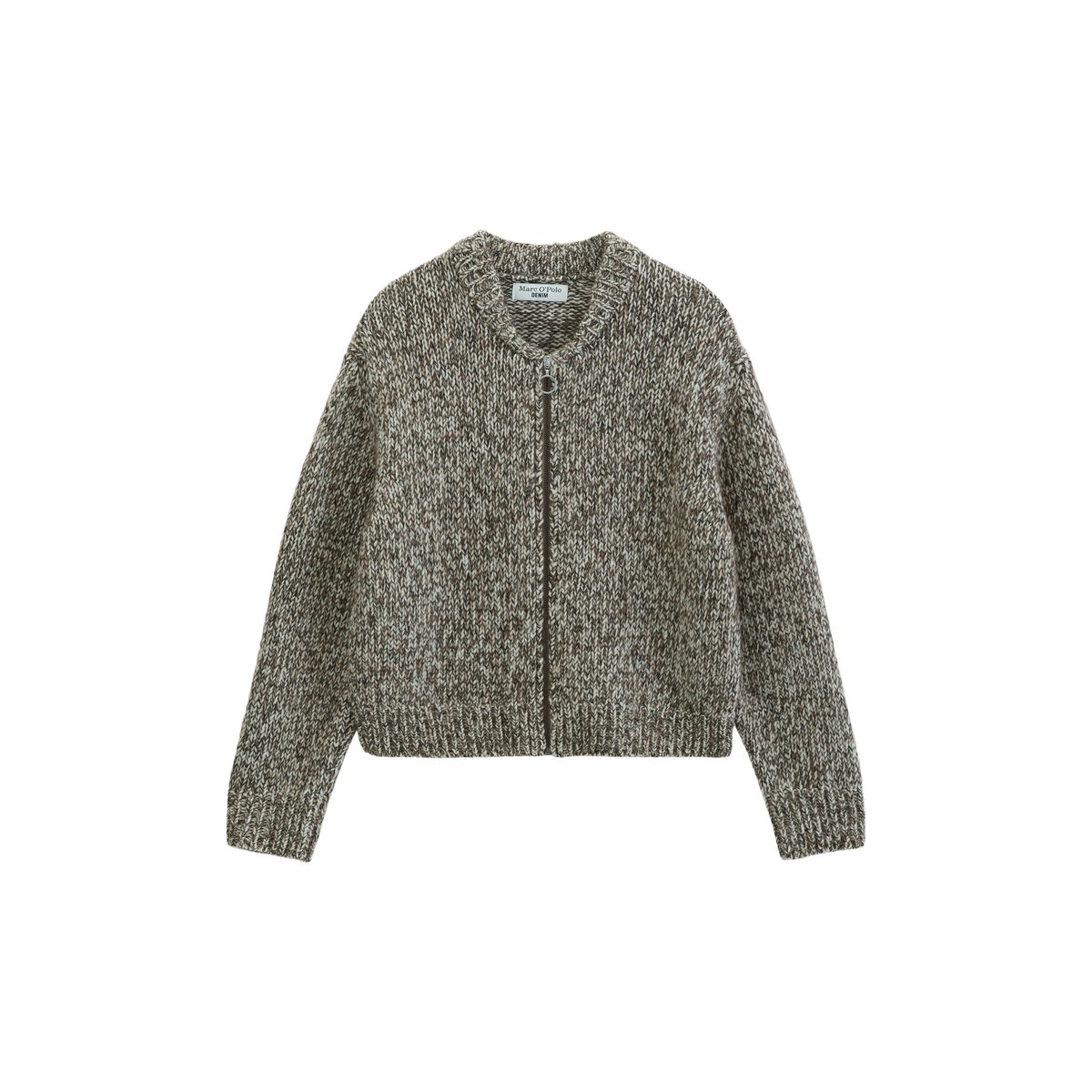 Cardigan zippé coupe décontractée en mélange de laine vierge et de laine d'alpaga beige, MARC O’POLO DENIM