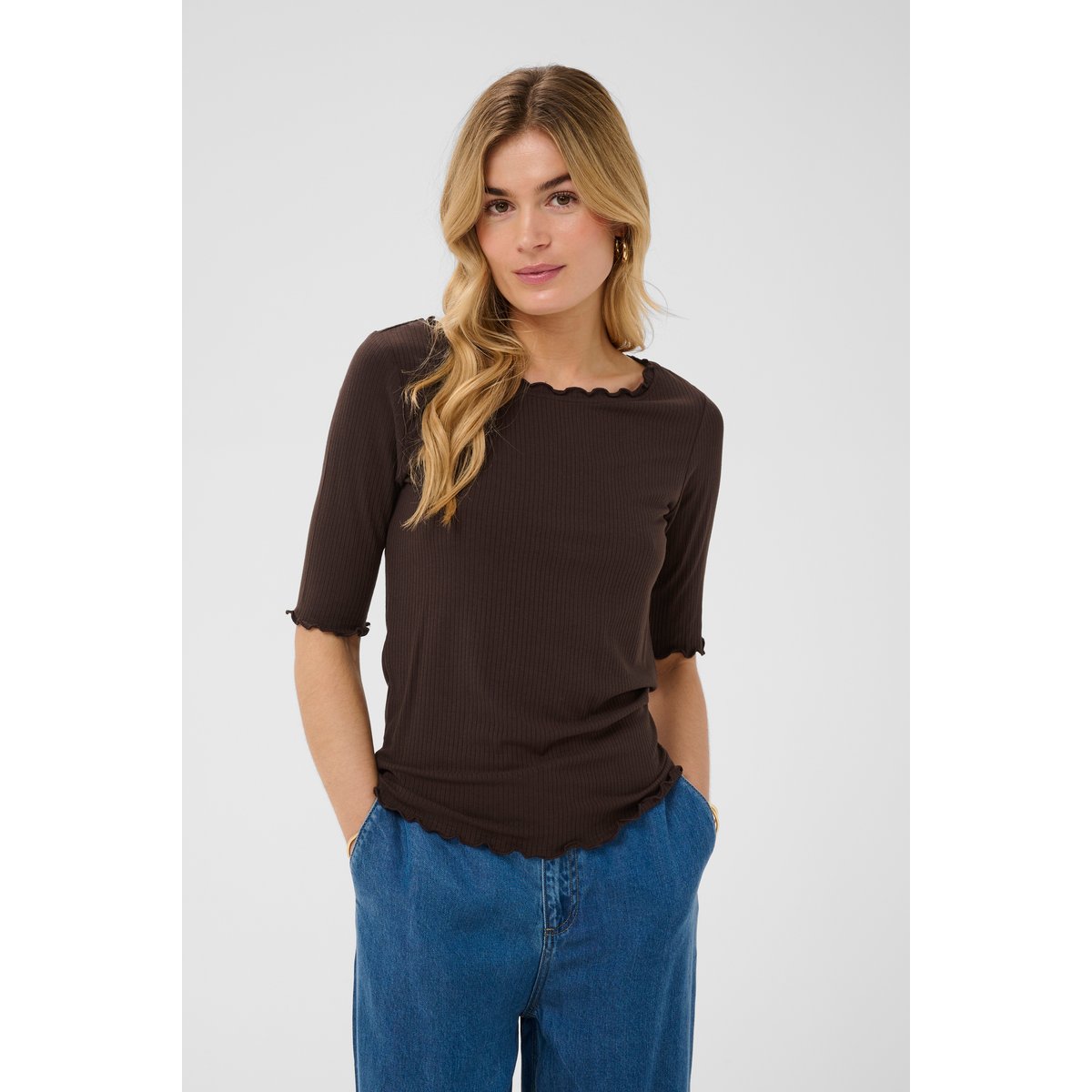 Blouse à manches longues marron java, CREAM