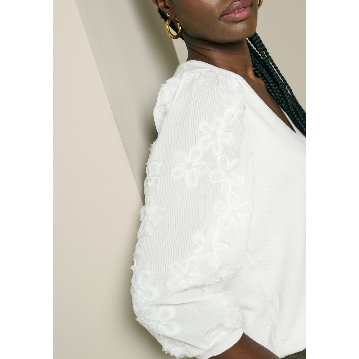 Pull manches texturées blanc casse, LOLALIZA