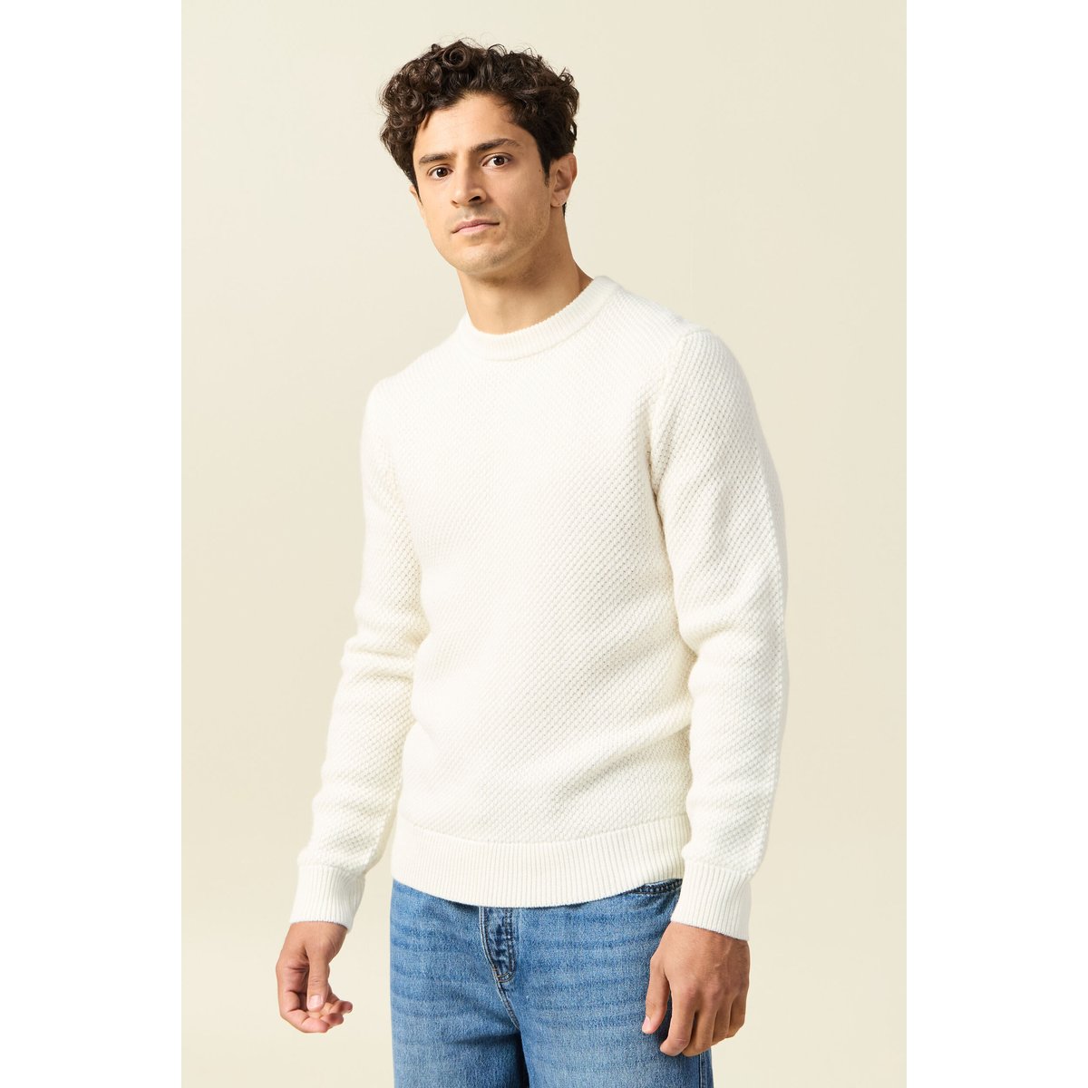 Pull col rond ecru, BONOBO