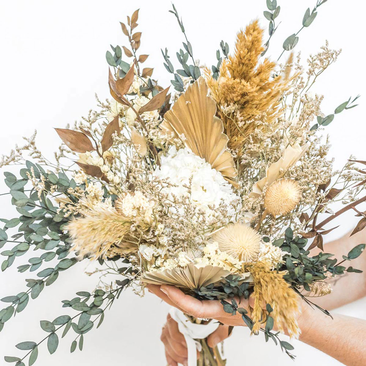 Bouquet de fleurs séchées MARGAUX blanc, beige, brun, RECONCILIATION VEGETALE