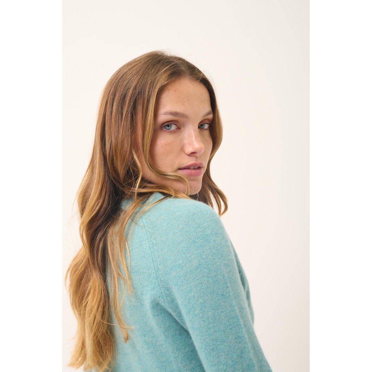 Pull Col Rond Vert Chiné Jane vert chiné, JUST CASHMERE