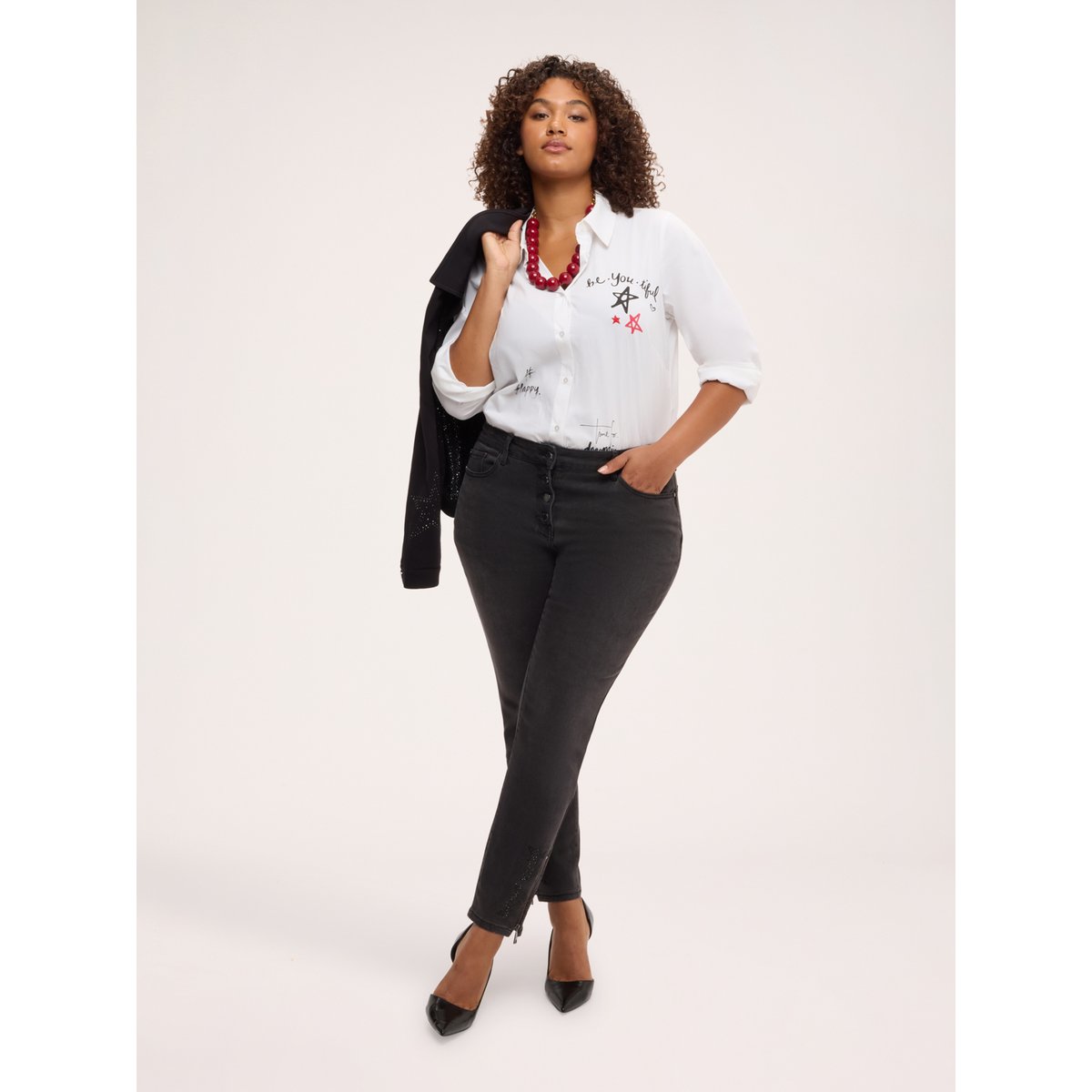Chemise avec imprimé et broderies blanc, FIORELLA RUBINO