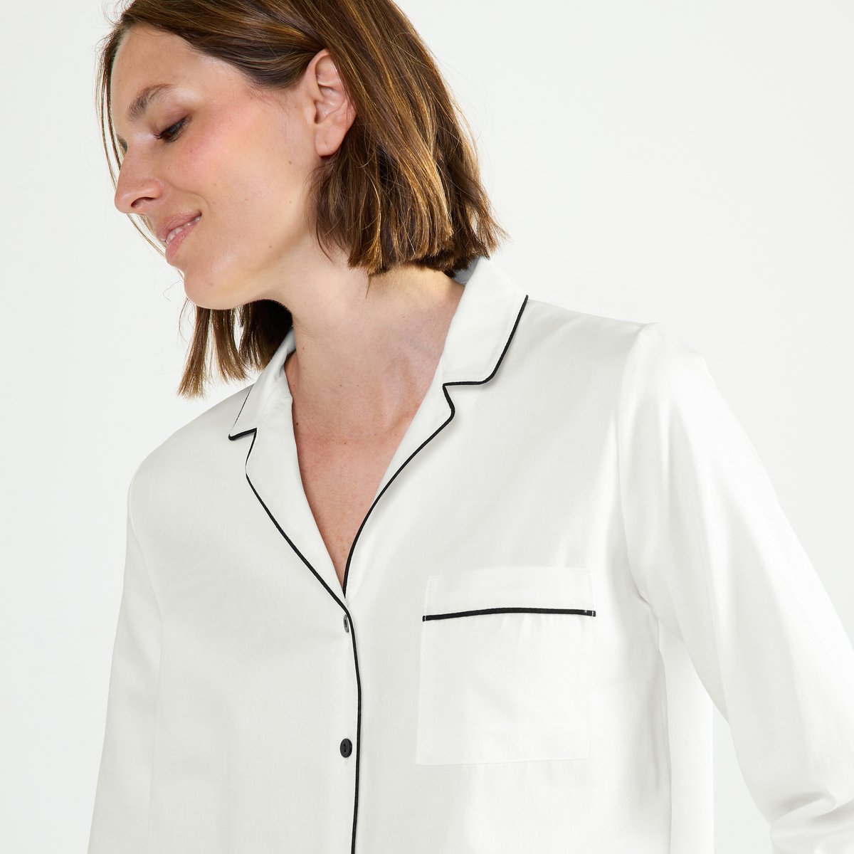 Pyjama col tailleur en satin ESSENTIEL UNI ecru, LAURENCE TAVERNIER