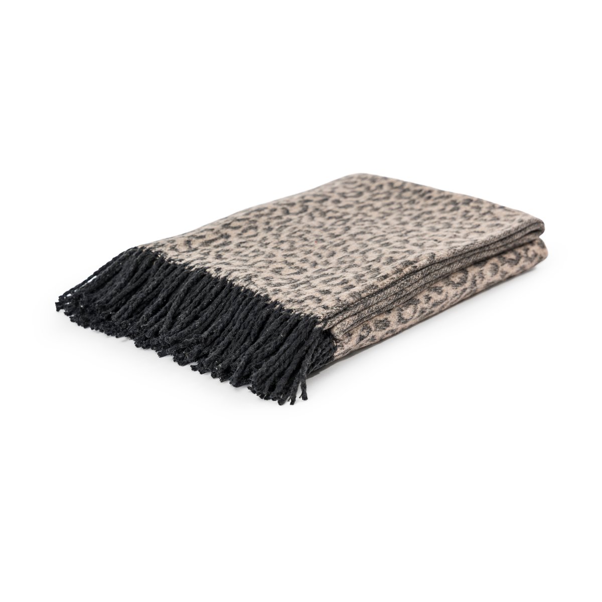Plaid à rayures, franges en coton et polyester recyclés GIZA gris, taupe et noir, MAGMA HEIMTEX