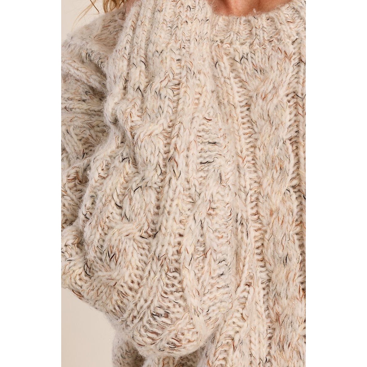 Pullover, runder Ausschnitt, Zopfmuster ecru, MOLLY BRACKEN