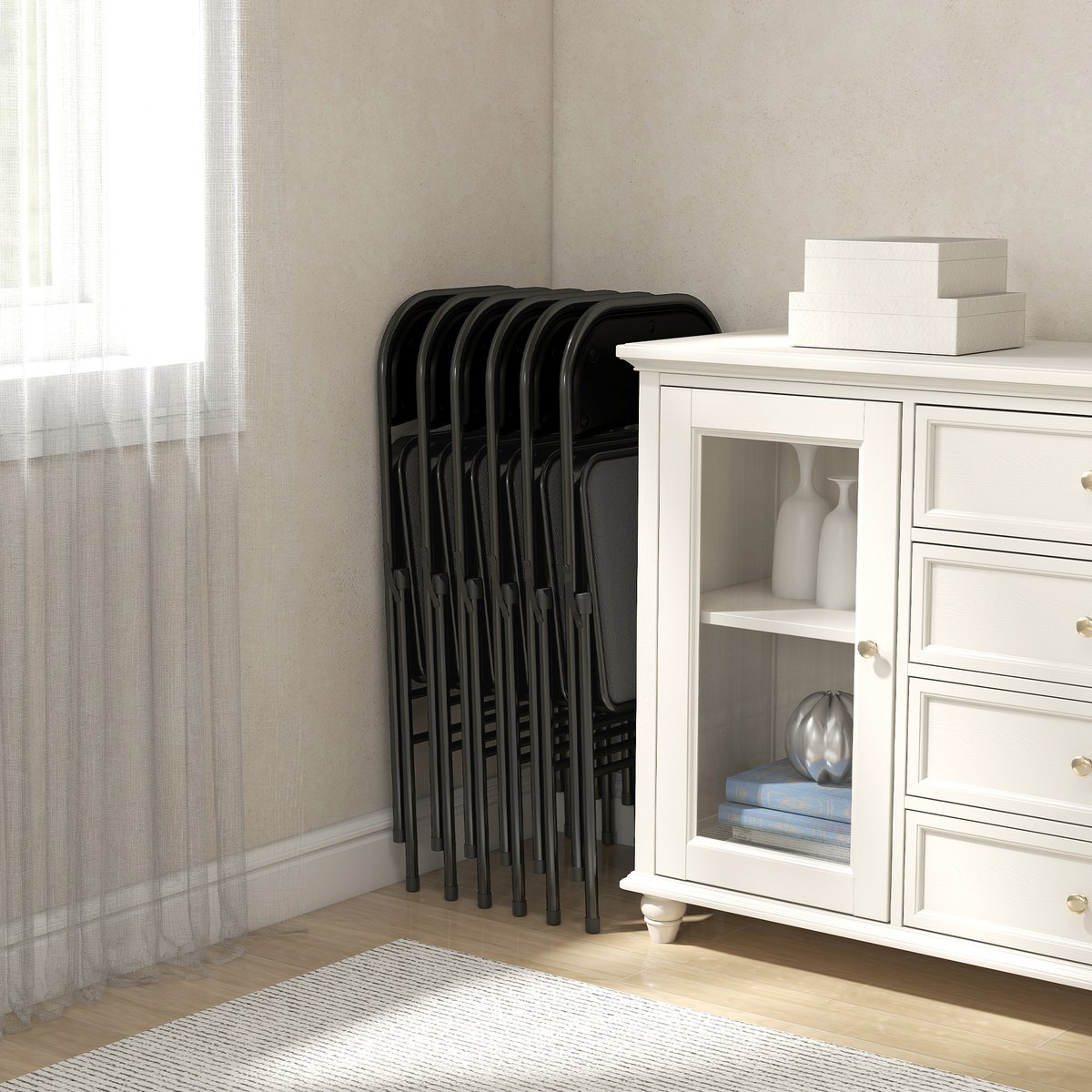 Chaise pliante Revêtement synthétique Noir noir, HOMCOM