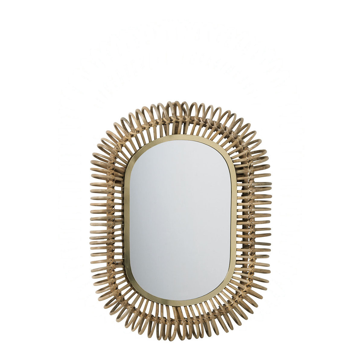 Miroir ovale en rotin et métal naturel, BLANC D’IVOIRE