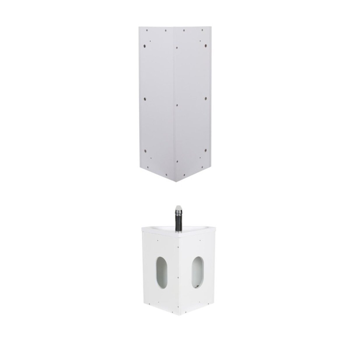 Ensemble lave-mains angle suspendu avec robinet et armoire d'angle SKINO blanc brillant, MOB IN