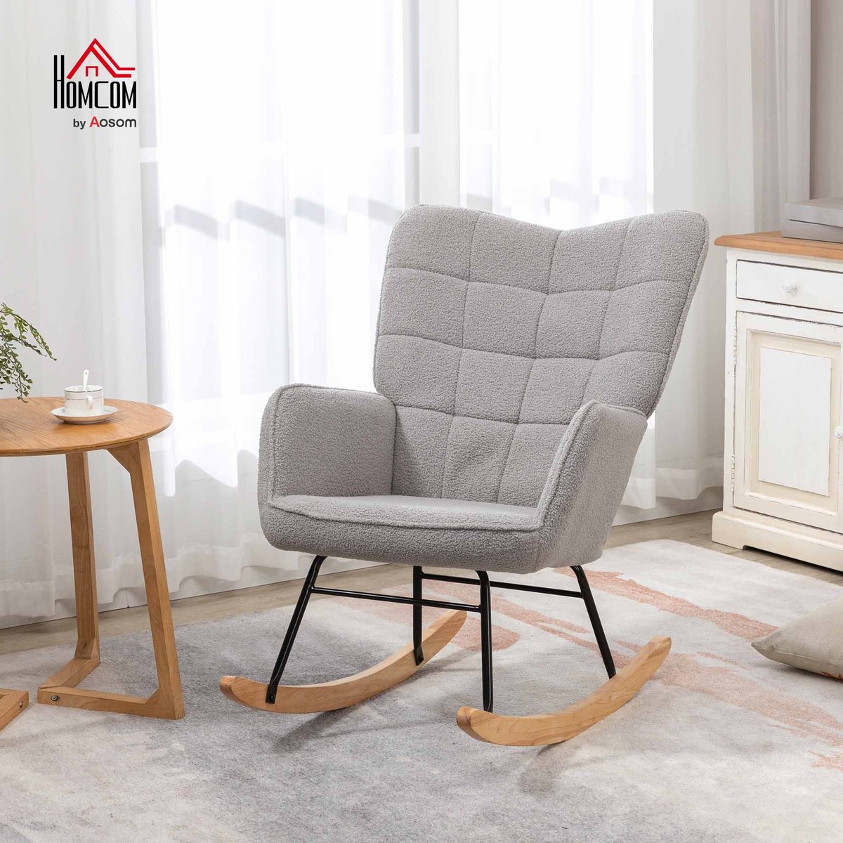 Fauteuil à bascule Imitation cachemire Gris gris clair, HOMCOM