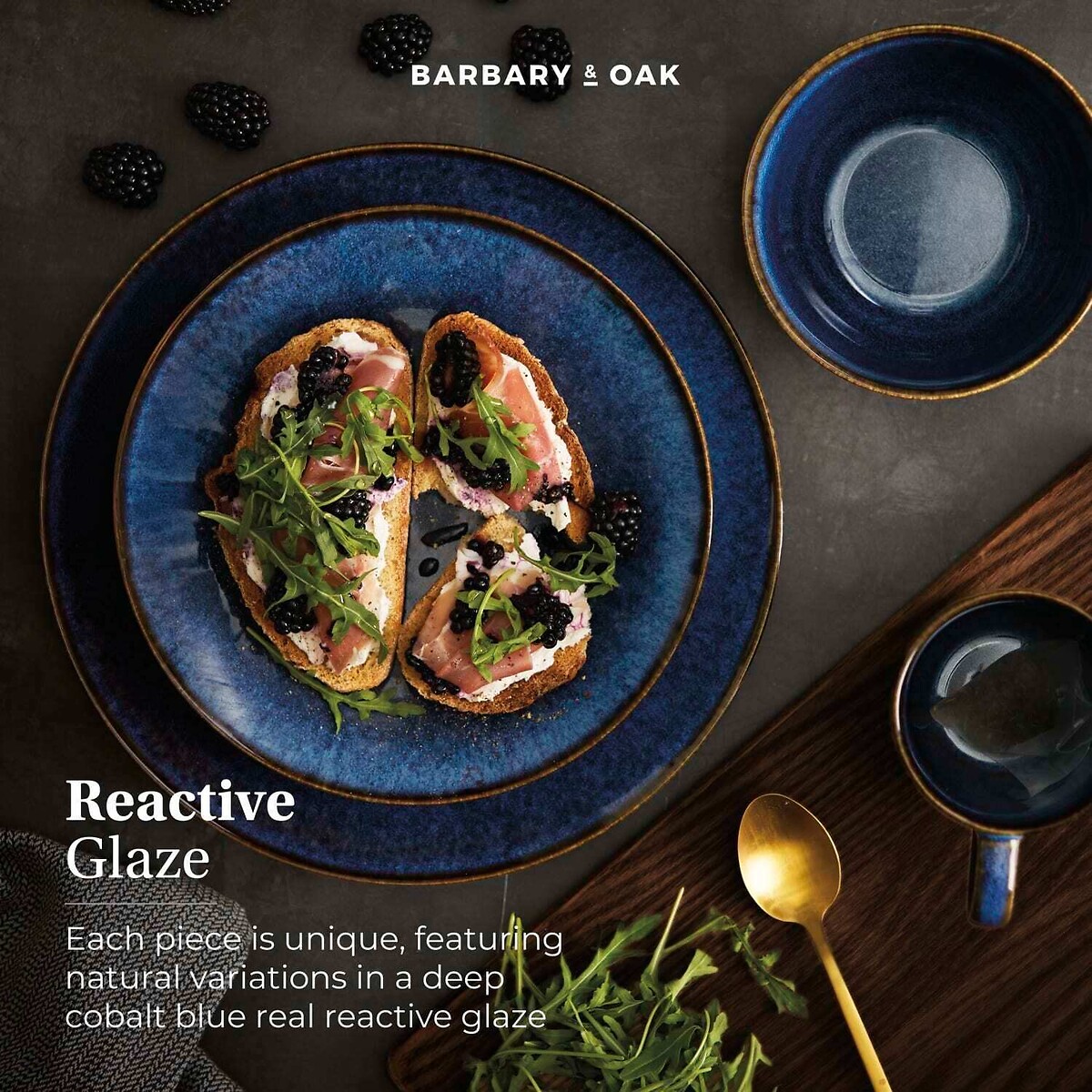 16-Piece Reactive Glaze Stoneware Dinner Set blue, BARBARY & OAK