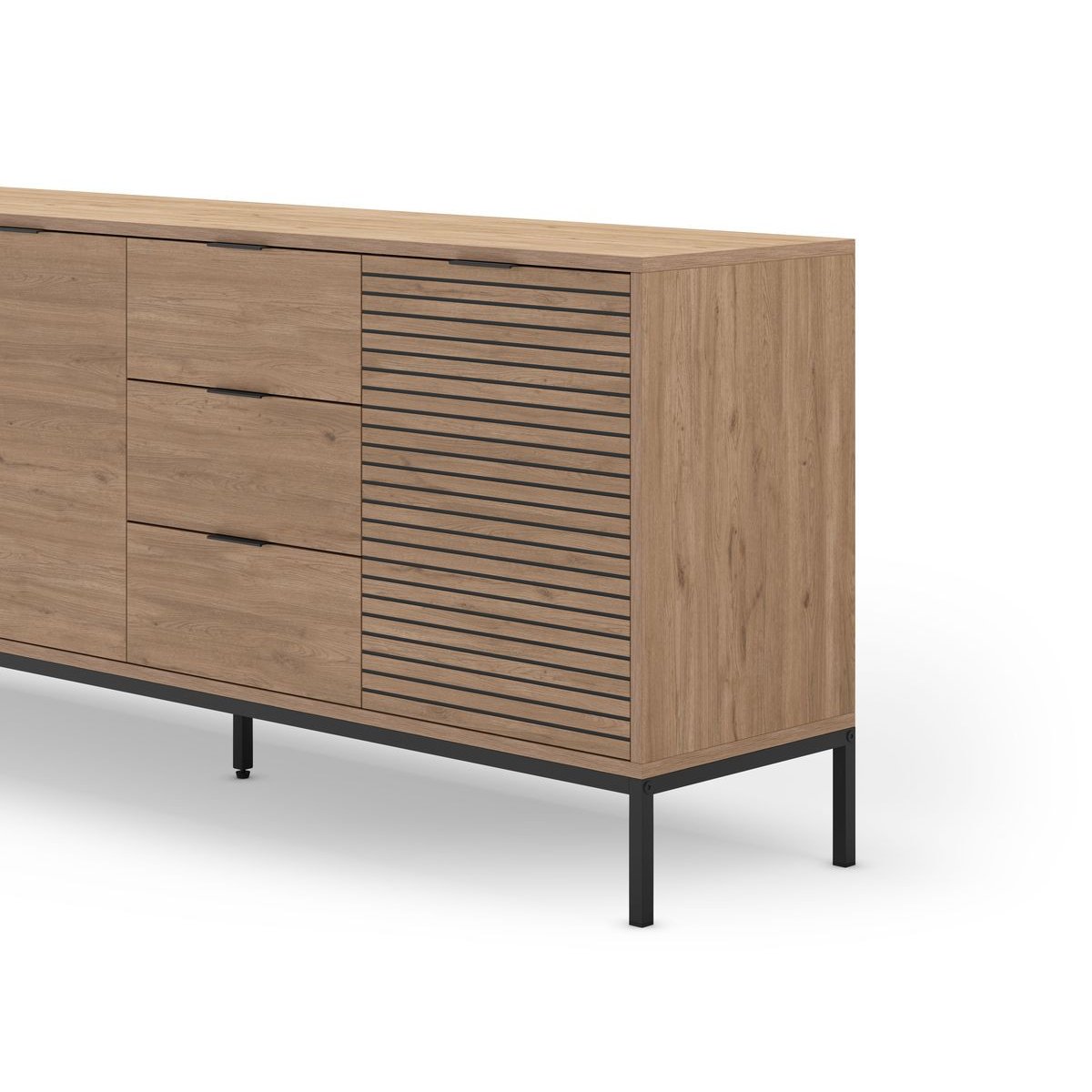 Buffet bas en panneaux de particules 3 portes 3 tiroirs 180 cm, AGATHE marron clair, BOBOCHIC