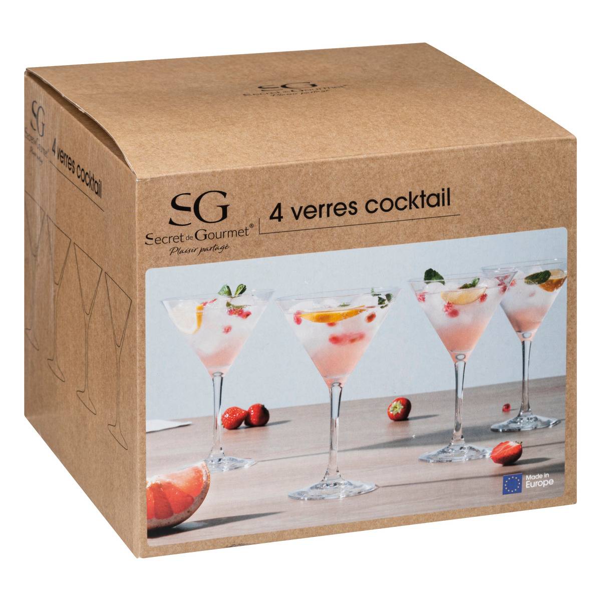 Lot de 4 verres à cocktail en verre 30 cl COCKTAIL transparent, SECRET DE GOURMET